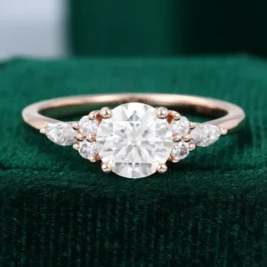 1CT Round Cut Moissanite Classic Side Stone Engagement Ring