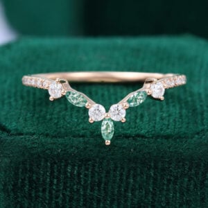 Alternating Moss Agate & Moissanite Curved Wedding Band Pavé Matching Ring