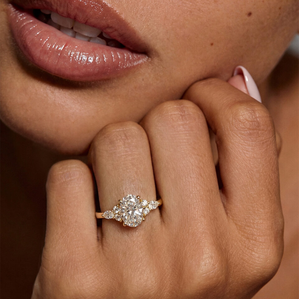 Classic Cluster 1.5CT Oval Cut Lab Diamond Engagement Ring in Four Prong Setting (5)