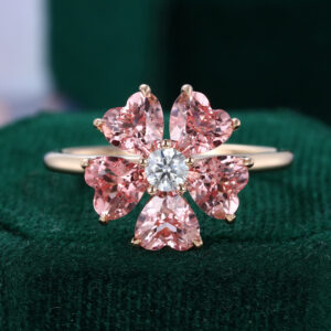 Heart Cut Pink Sapphire Blossom Cluster Engagement Ring