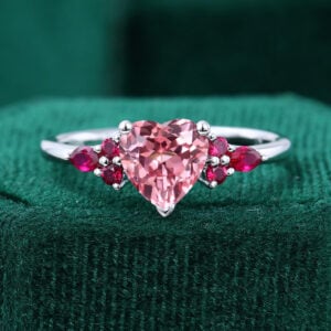 Heart Shaped Pink Sapphire Engagement Ring with Ruby Accents