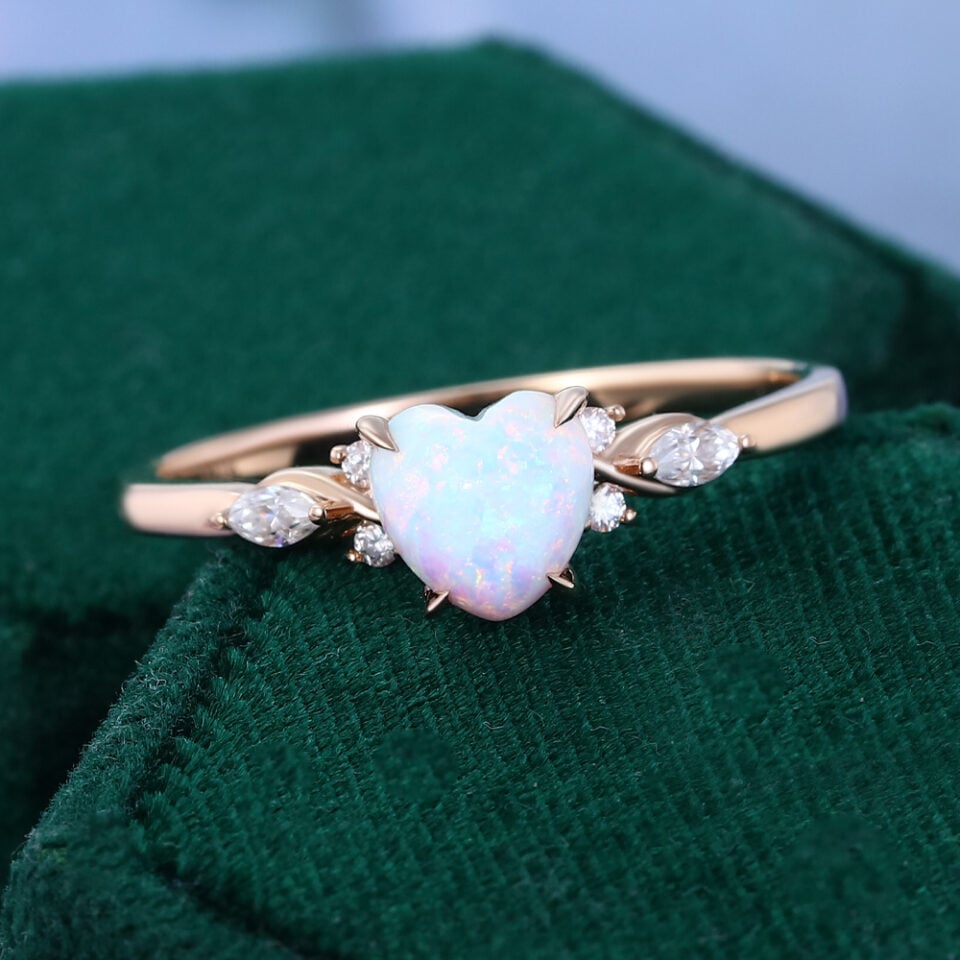 Heart Shaped Opal Art Deco Engagement Ring (4)