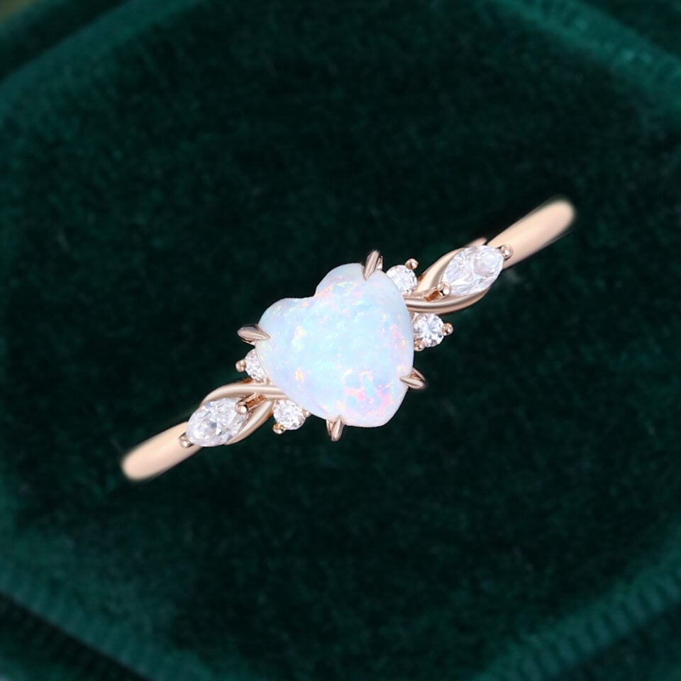Heart Shaped Opal Art Deco Engagement Ring (7)