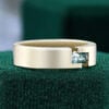Horizontal Baguette Cut Moss Agate Gender Neutral Wedding Band (1)