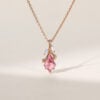 Kite Cut Pink Sapphire Leaf Pendant Necklace