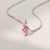 Kite Cut Pink Sapphire Leaf Pendant Necklace with Opal Accents (5)