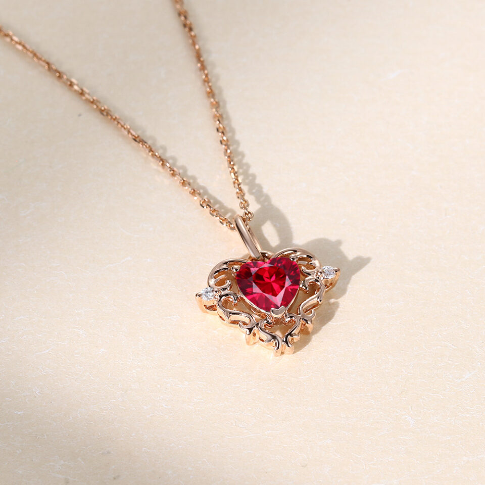 Love Potion Heart Shaped Lab Ruby Pendant Necklace (4)