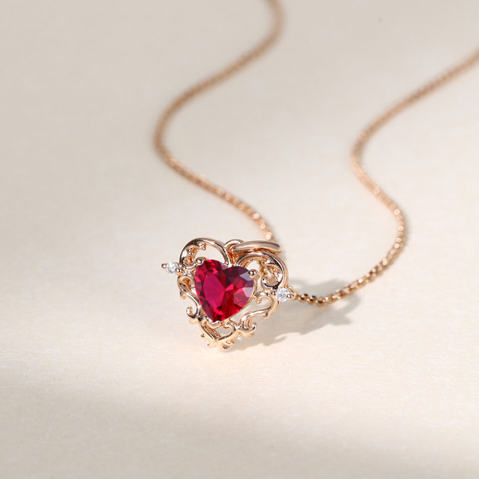 Love Potion Heart Shaped Lab Ruby Pendant Necklace (5)