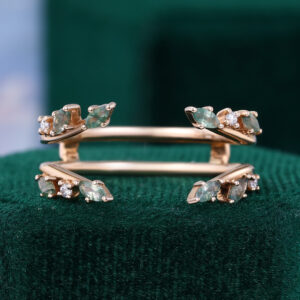 Moss Agate Double Curved Wedding Band Open Enhancer Stacking Ring