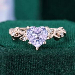 Navette Flow Heart Cut Lavender Amethyst Leafy Engagement Ring