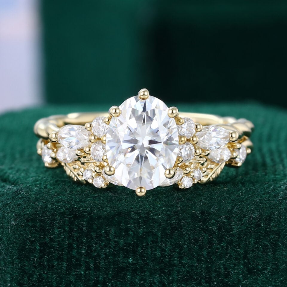 1.5CT Oval Cut Moissanite Bridal Ring Set Twisted Design Engagement Ring Set