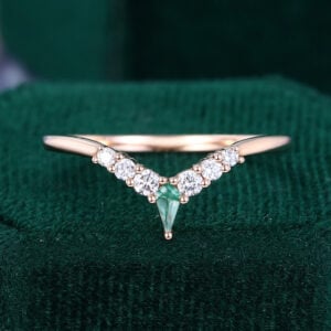 Unique Moss Agate & Moissanite Curved Wedding Band Stacking Anniversary Ring