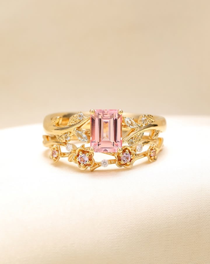 pink gemstone ring set