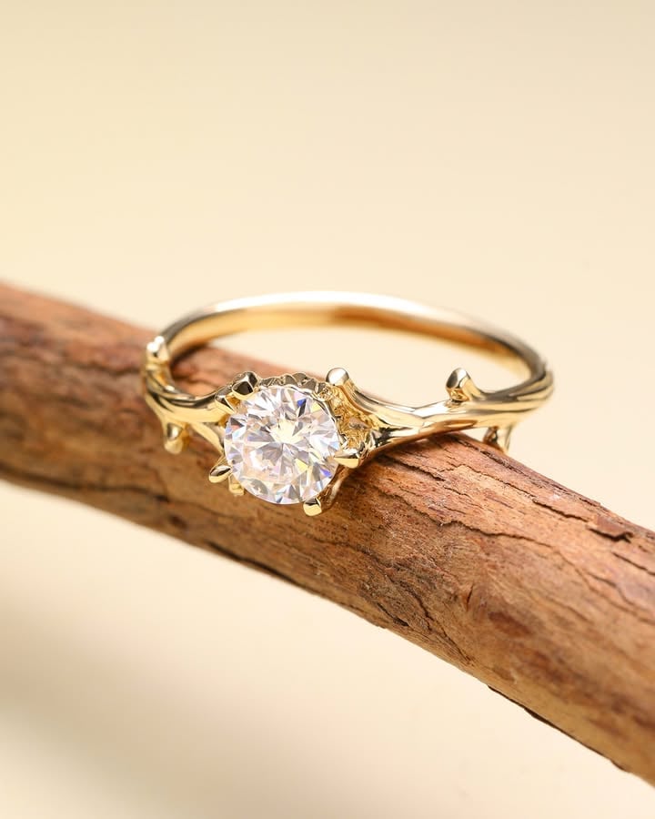 twig-inspired moissanite ring