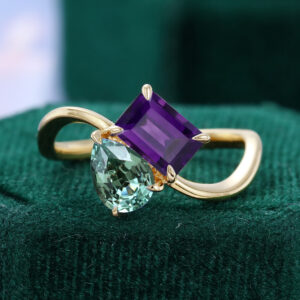 Green Sapphire & Amethyst Swirl Toi et Moi Ring