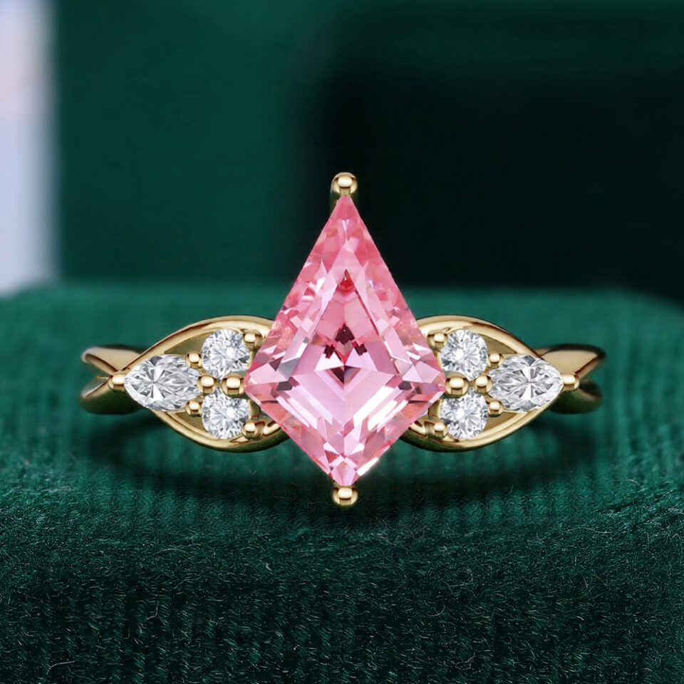 Kite Cut Pink Sapphire Cluster Engagement Ring