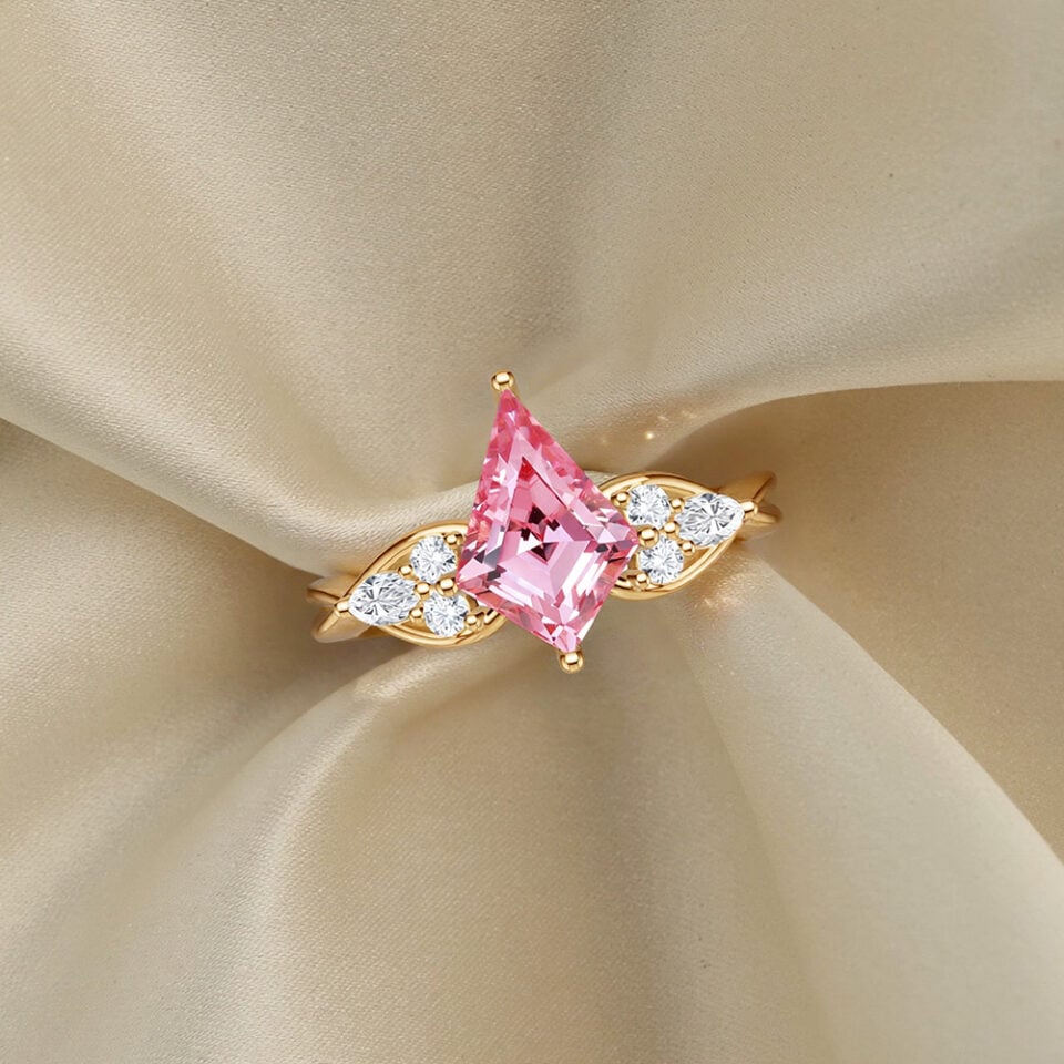 Kite Cut Pink Sapphire Cluster Engagement Ring (2)