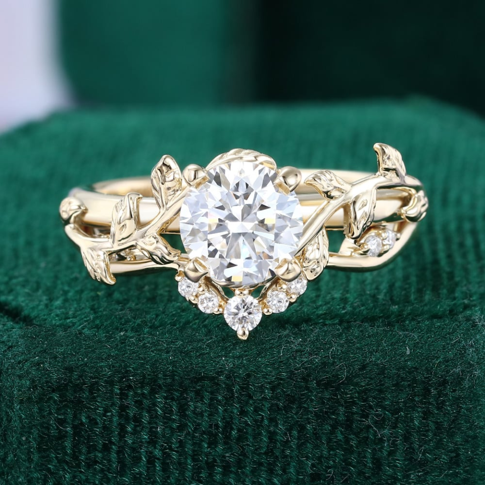round cut lab diamond cluster nature inspired engagement ring