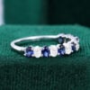 Alternating Sapphire & Moissanite Wedding Band Half Eternity Stacking Ring (2)
