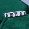 Alternating Sapphire & Moissanite Wedding Band Half Eternity Stacking Ring (3)