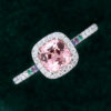 Cushion Cut Pink Sapphire Halo Engagement Ring with Half Eternity Pavé Band (14)