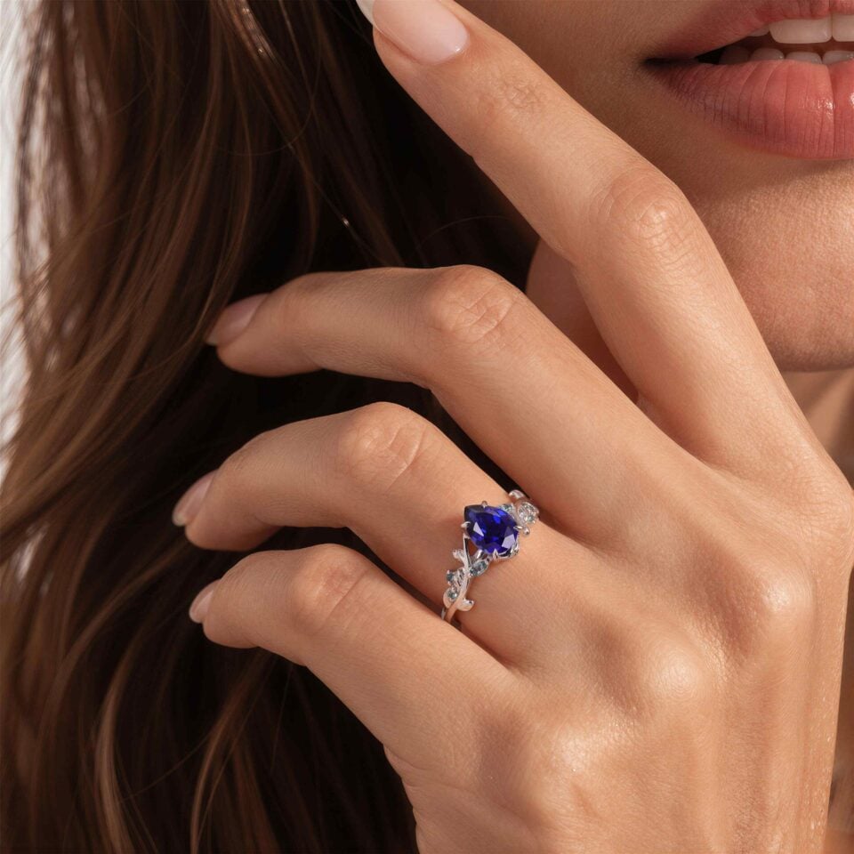 LeafLace Pear Cut Sapphire Engagement Ring with Alexandrite Accents (2)