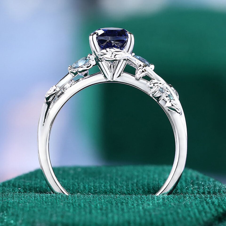 LeafLace Pear Cut Sapphire Engagement Ring with Alexandrite Accents (26)