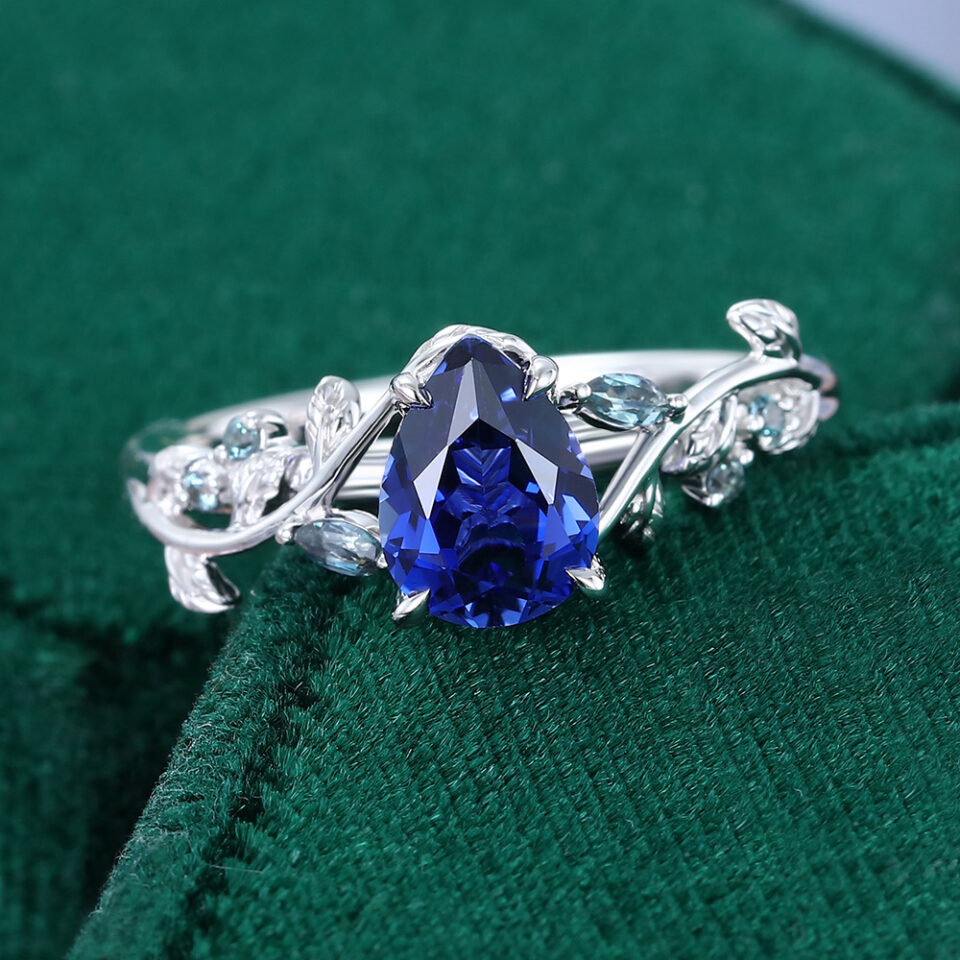 LeafLace Pear Cut Sapphire Engagement Ring with Alexandrite Accents (30)