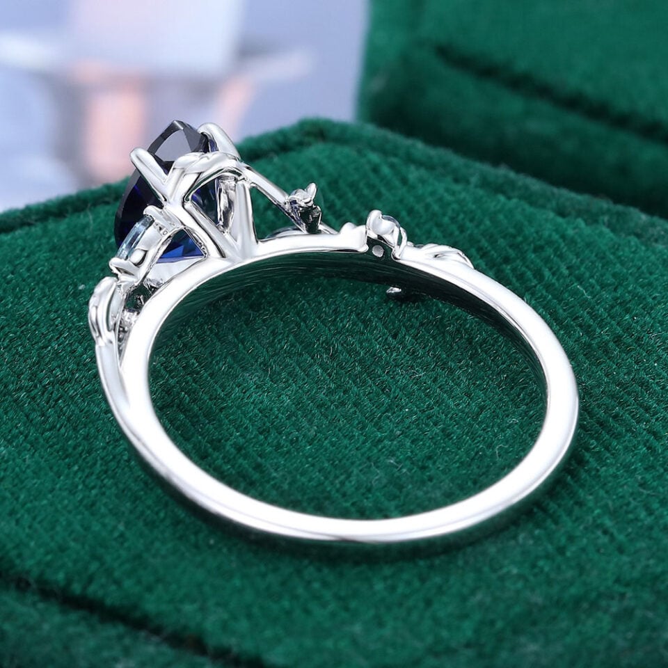 LeafLace Pear Cut Sapphire Engagement Ring with Alexandrite Accents (31)