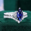 Marquise Cut Sapphire Bridal Ring Set Cluster Engagement Ring Set (18)