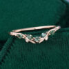 Nature inspired green blue sapphire curved wedding band leafy stacking ring
