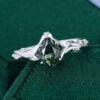 Nature Inspired Pear Cut Green Sapphire Engagement Ring with Split Leaf Band (3)