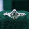 Nature Inspired Pear Cut Green Sapphire Engagement Ring with Split Leaf Band