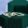 Oval Cut Green Sapphire Cluster Bridal Ring Set 2PCS Nature Themed Leaf Ring Set (17)