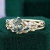 Oval Cut Green Sapphire Cluster Bridal Ring Set 2PCS Nature Themed Leaf Ring Set (20)