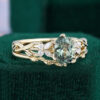 Oval Cut Green Sapphire Cluster Bridal Ring Set 2PCS Nature Themed Leaf Ring Set (21)