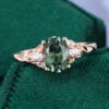 Oval Cut Green Sapphire Engagement Ring Nature Themed Leaf Ring (11)