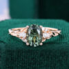 Oval Cut Green Sapphire Engagement Ring Nature Themed Leaf Ring (15)