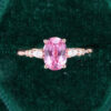 Oval Cut Pink Sapphire Leaf Engagement Ring with Trio Tapered Accents (30)
