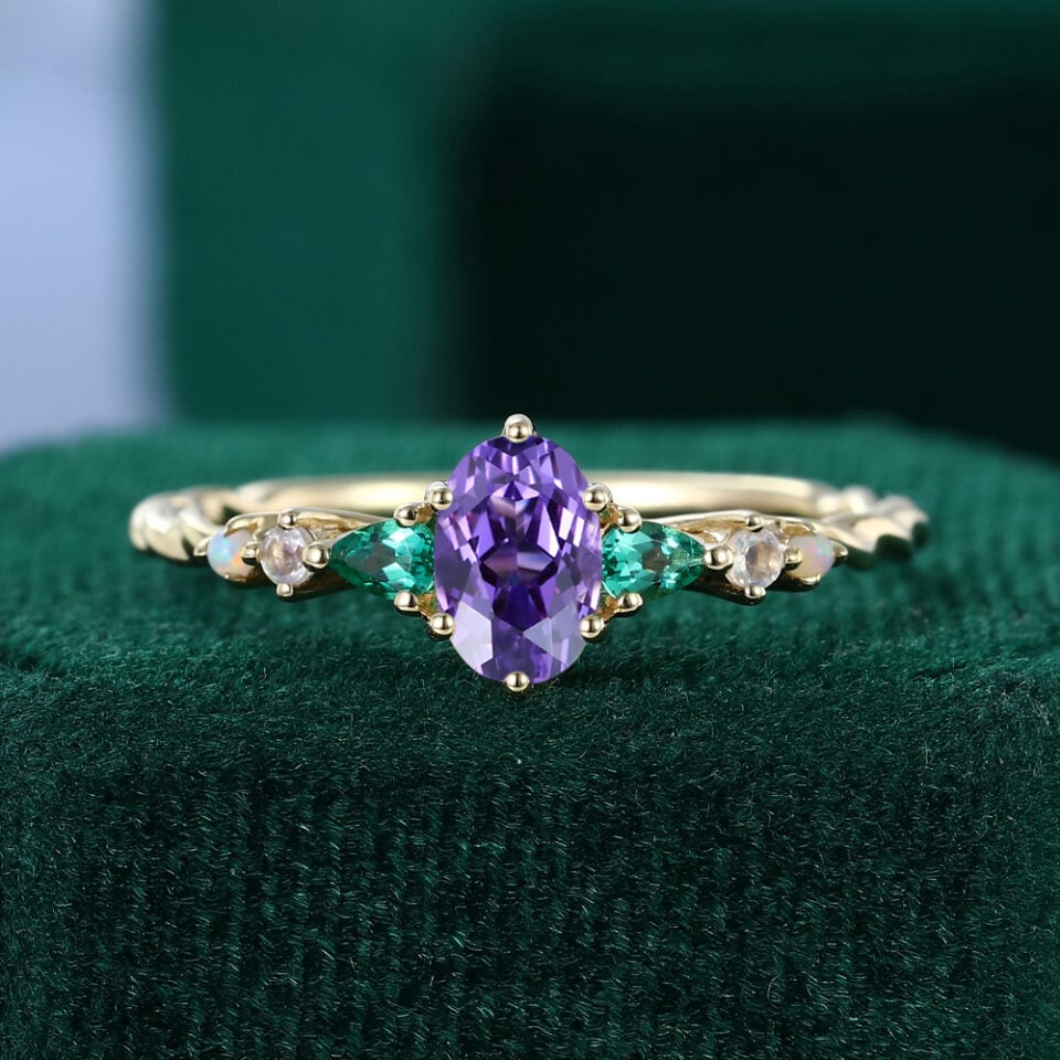 Oval Cut Purple Sapphire Dainty Engagement Ring Twisted Design Promise Ring