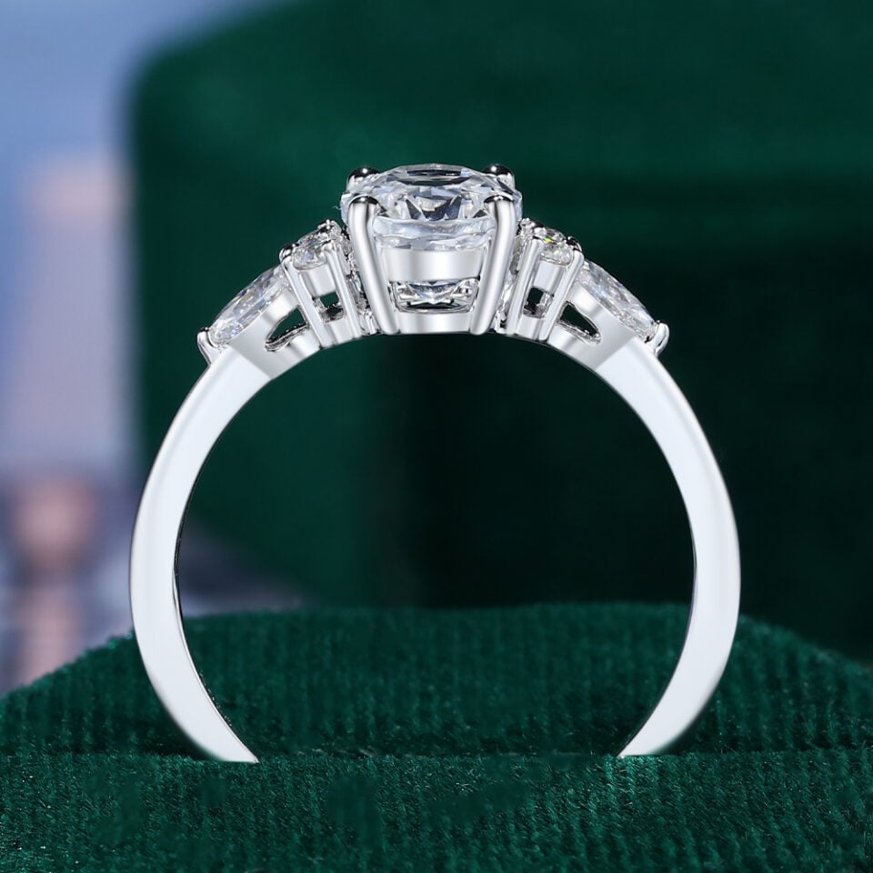 Oval Cut White Sapphire Classic Cluster Engagement Ring (30)