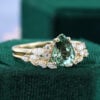 Pear Cut Green Sapphire Bridal Ring Set with Nature Inspired Leaf Band (1)
