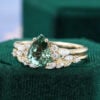 Pear Cut Green Sapphire Bridal Ring Set with Nature Inspired Leaf Band (2)