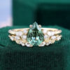 Pear Cut Green Sapphire Bridal Ring Set