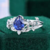 Pear Cut Sapphire Nature Themed Bridal Ring Set with Leaf Accents (10)
