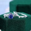 Pear Cut Sapphire Nature Themed Bridal Ring Set with Leaf Accents (12)