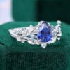Pear Cut Sapphire Nature Themed Bridal Ring Set with Leaf Accents (9)
