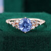 Round Cut Cornflower Sapphire Cluster Engagement Ring With Twisted Band
