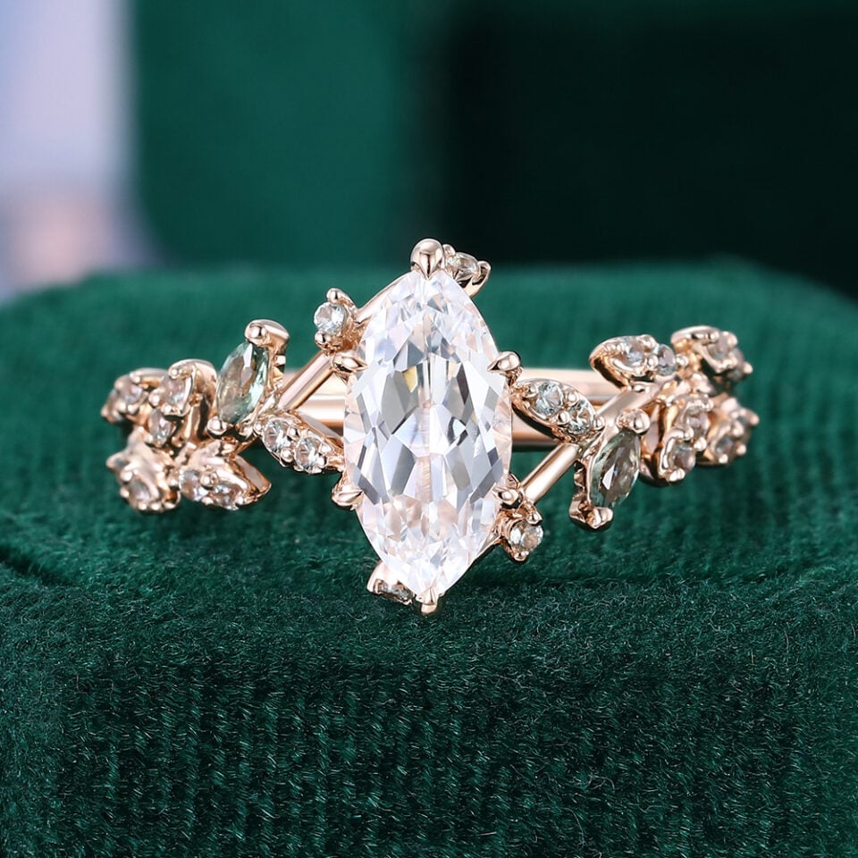 TwigGlow | Marquise Cut White Sapphire Nature Inspired Engagement Ring
