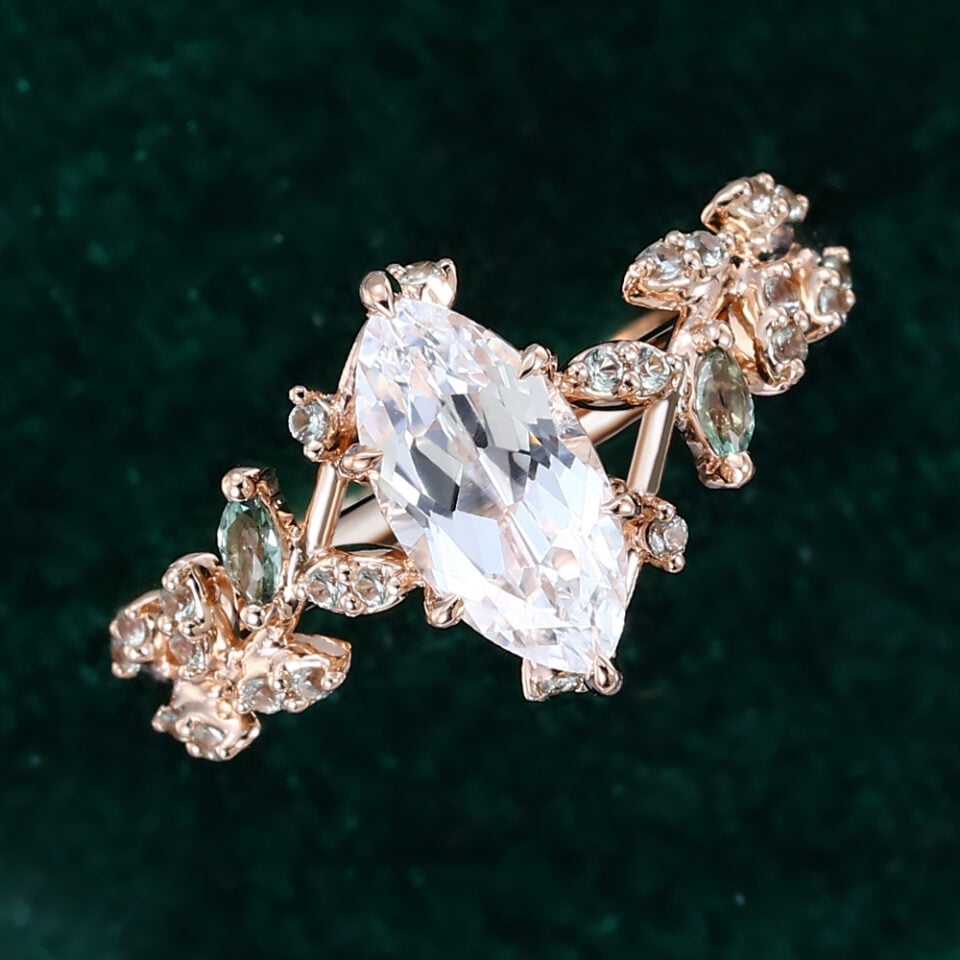 TwigGlow Marquise Cut White Sapphire Nature Inspired Engagement Ring (18)